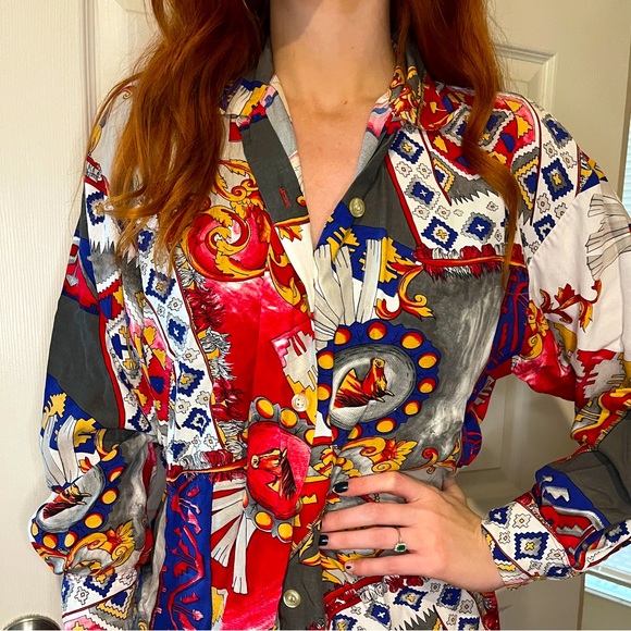 Vintage Tops - Vintage 90s western print button up shirt